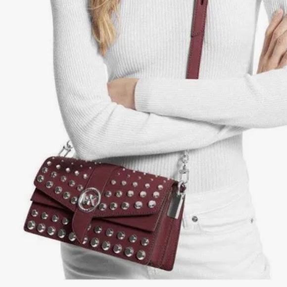 MICHAEL KORS GREENWICH MEDIUM STUDDED SAFFIANO LEATHER SHOULDER BA - Picture 4 of 14